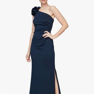SLNY One-Shoulder Navy Dress